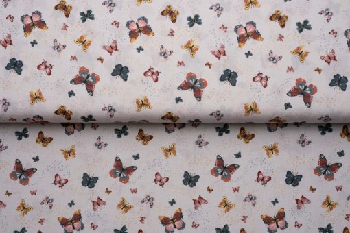 Tecido com padrão de borboletas tons pastel em tecido branco 100% algodão artesanato tecidos para costura criativa DIY e faça você mesmo