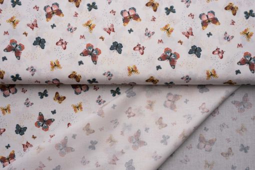 Tecido com padrão de borboletas tons pastel em tecido branco 100% algodão artesanato tecidos para costura criativa DIY e faça você mesmo